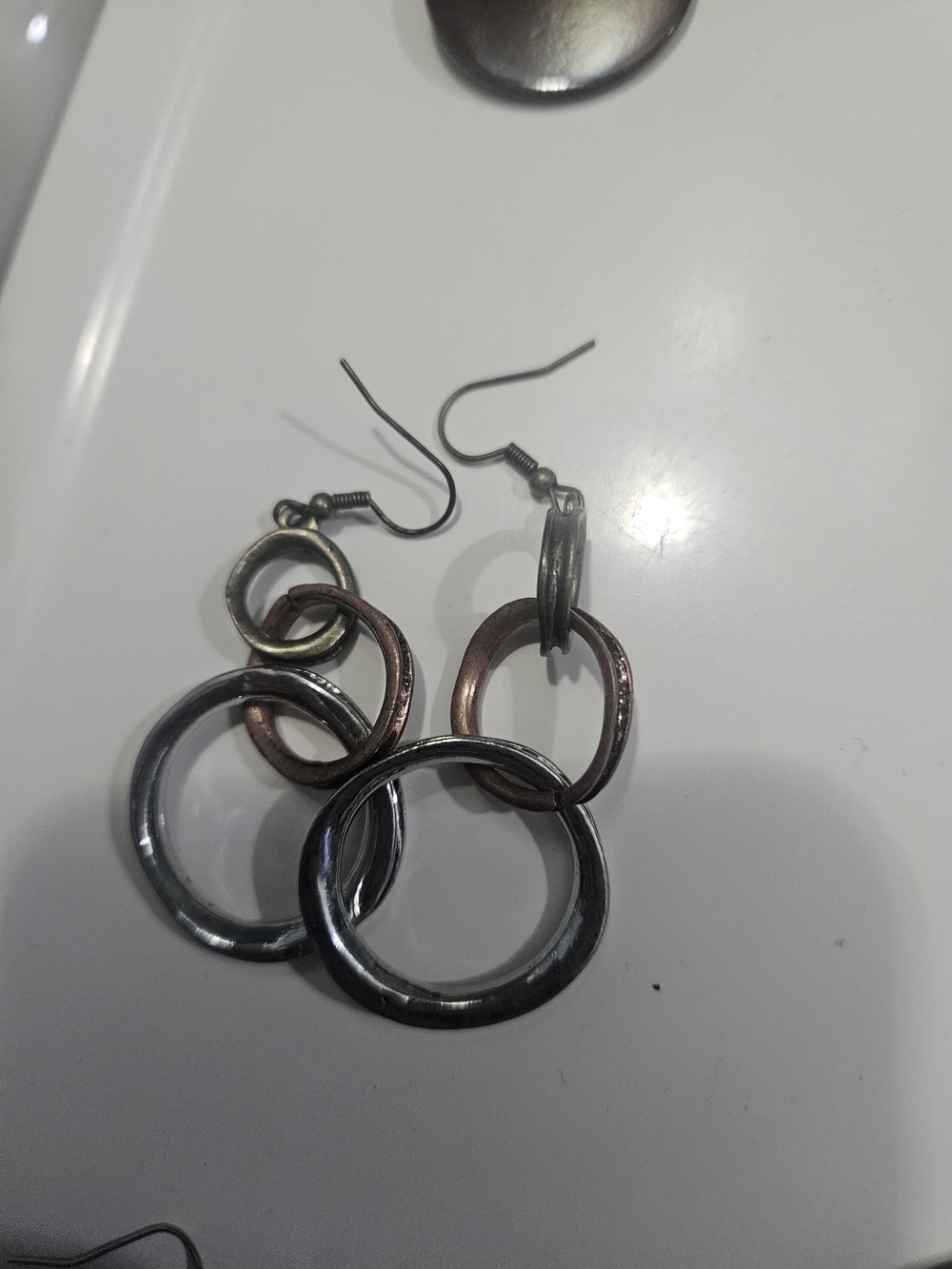 Multi-Tone Interlocking Hoop Drop Earrings - Silver & Rose Gold